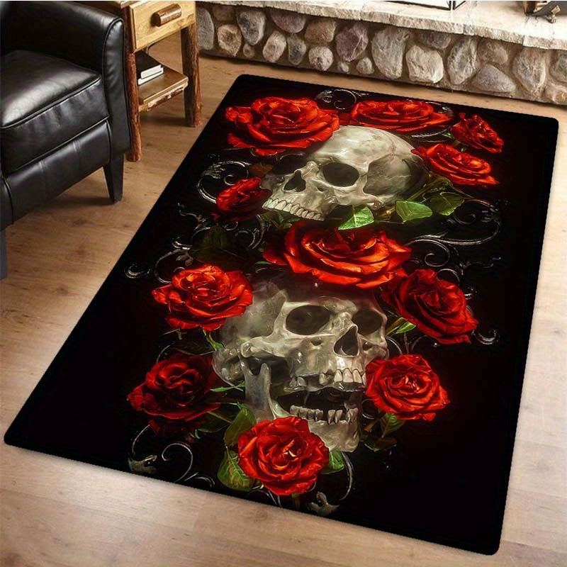 Rose Skeleton Print Carpet for Bedroom Living Room