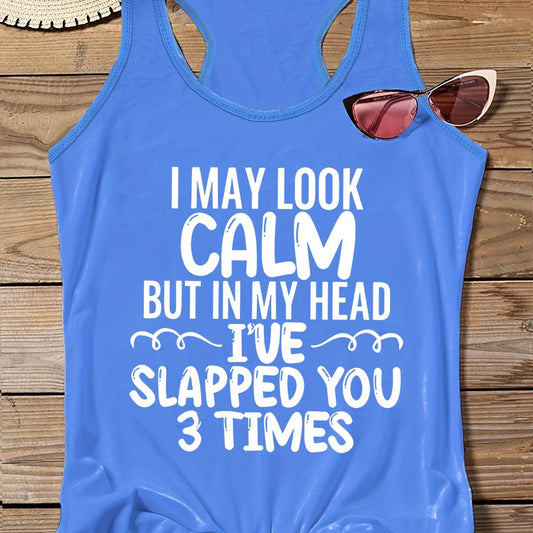 Casual Tank Top Women's Plus Slogan Print Round Neck Vest Top