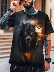 Men's Wolf Graphic T-shirt Casual Tee for Outdoors