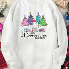 Christmas Lounge Top Crew Neck Waffle Home Wear Pink