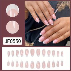 24pcs Glossy Pink French Tip Press On Nails Short Full Cover Almond False Nails