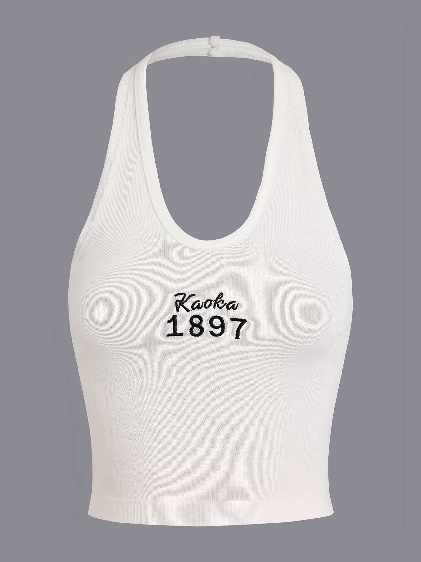 Embroidered Halter Top Sexy Crew Neck Summer Sleeveless Top