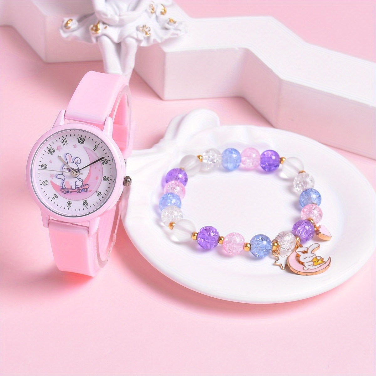 2pcs Set Rabbit On The Moon Girls Quartz Watches with Bracelet