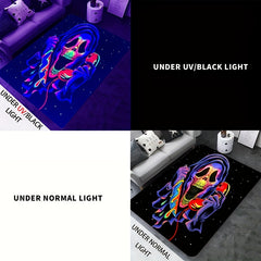 UV Light Flannel Luminous Rug Skull Pattern Non Slip Mat Bedroom Living Room