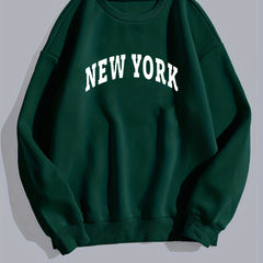 York Letter Print Preppy Sweatshirt Casual Crew Neck Long Sleeve