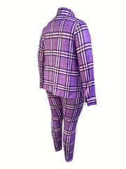 Plaid Print Shirt & Leggings Outfit Set