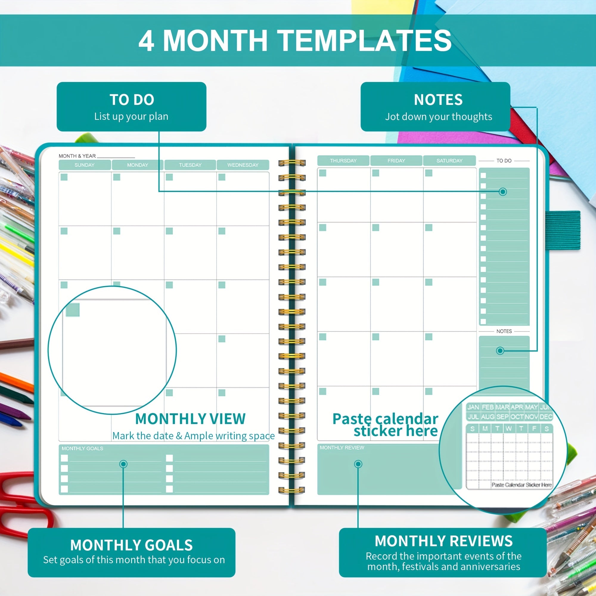 Undated Daily Planner 4 Month 120 Days Hardcover Faux Leather To Do List