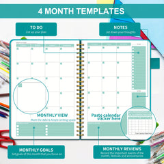 Undated Daily Planner 4 Month 120 Days Hardcover Faux Leather To Do List