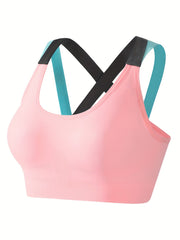 3pcs Criss Cross Sports Bras Colorblock Running Workout Bra Lingerie