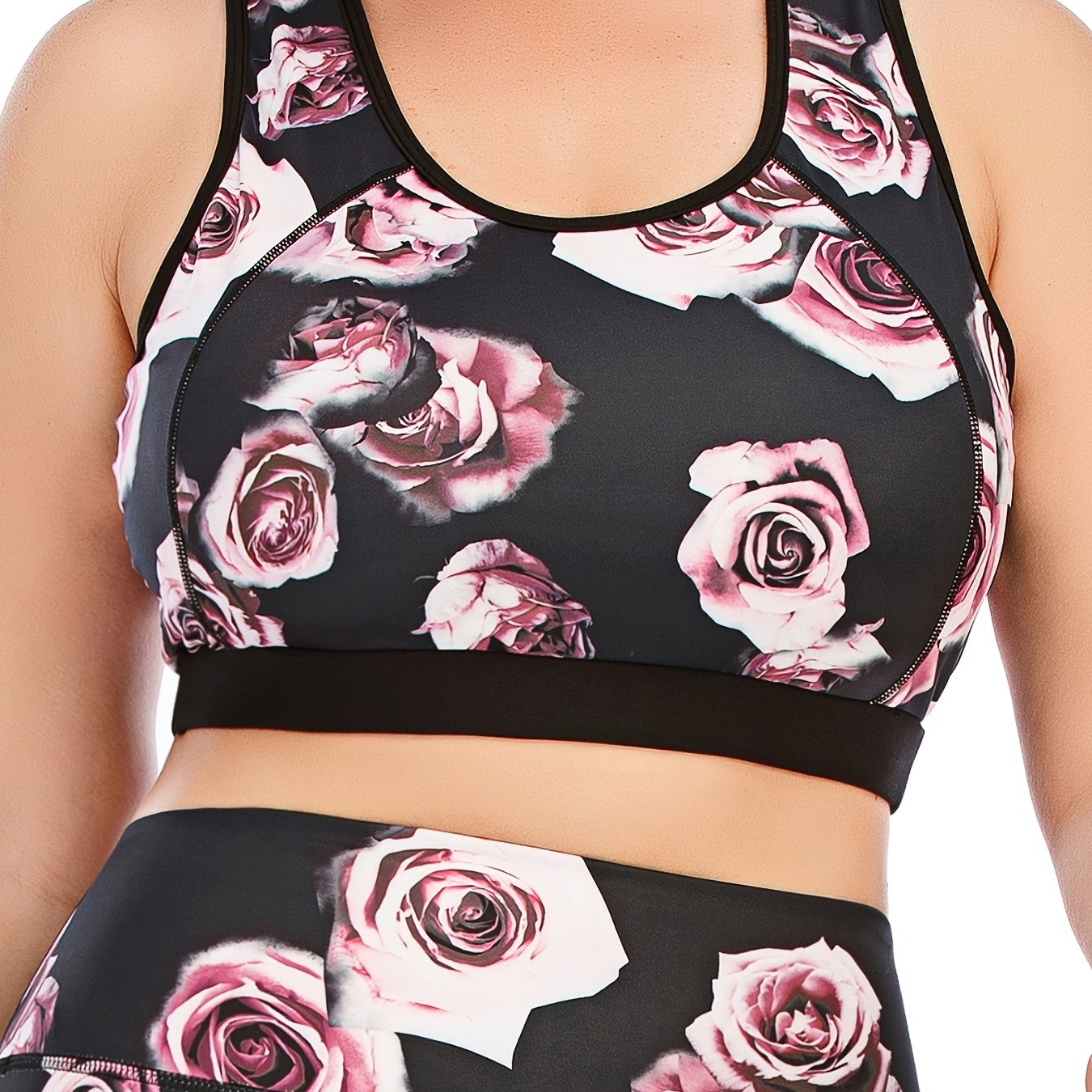 Floral Print Round Neck Yoga Bra Plus Size
