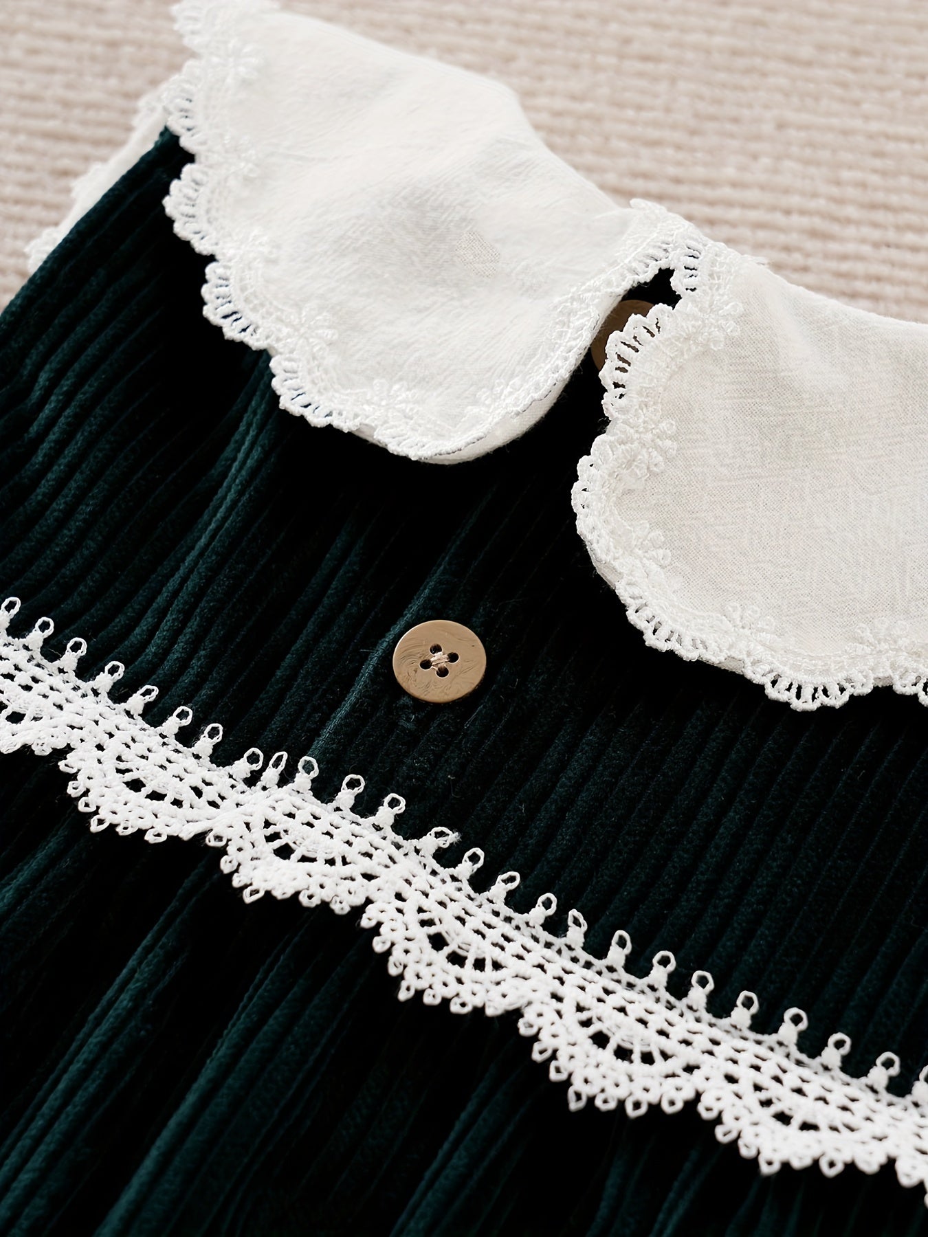 Corduroy Lace Trim Baby Girls Dress