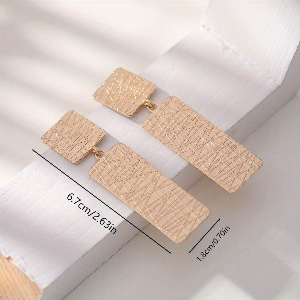 Pleated Metal Geometric Long Stud Earrings for Women