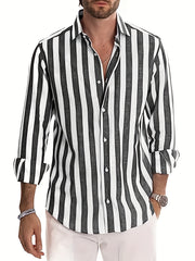 Men's Vertical Striped Casual Shirt Long Sleeves Regular Fit
