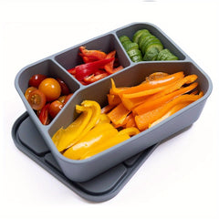 Silicone Lunch Box w/ 4 Compartments Microwaveable Leakproof Bento Box