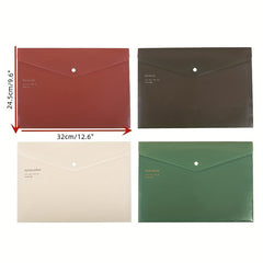 4pcs A4 PP File Bags Retro Bronzing Snap Button Storage Bag