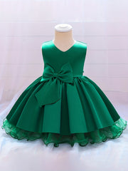 Baby Girls Princess Dress with Bowknot V Neck Mesh Trim