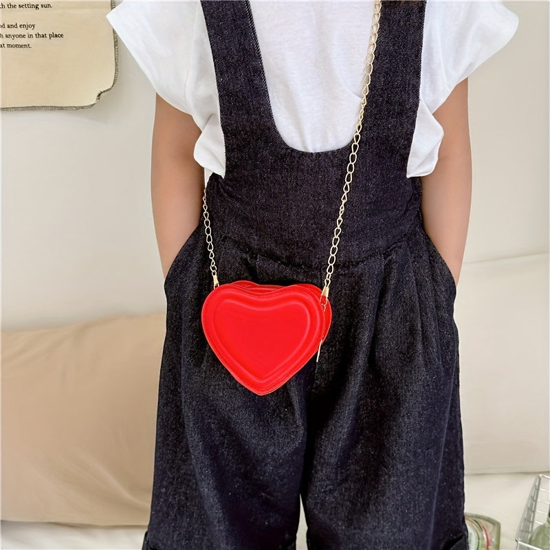 Girls Heart Shape Shoulder Bag Crossbody Bag Chain Solid Messenger Bag Coin Purs