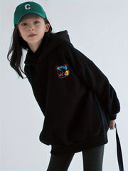 Girls' 95 Cotton Cartoon Graffiti Bear Graphic Hooded Pullover