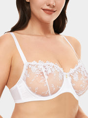 Floral Embroidered Sheer Mesh Underwire Bra Plus Size