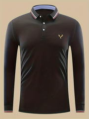 Men's Eagle Print Long Sleeve Polo Shirt