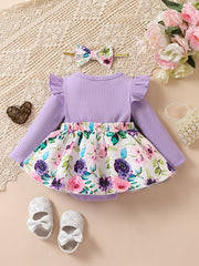 Baby Girls Floral Romper Headscarf Set
