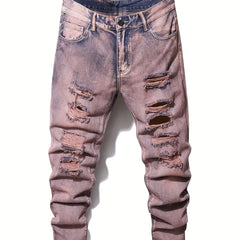 Slim Fit Ripped Jeans Mens Distressed Denim Pants