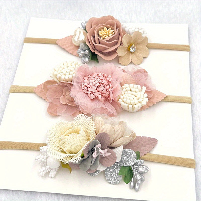 3 Piece Flower Hair Band Set for Baby Girls - Choose Your Style