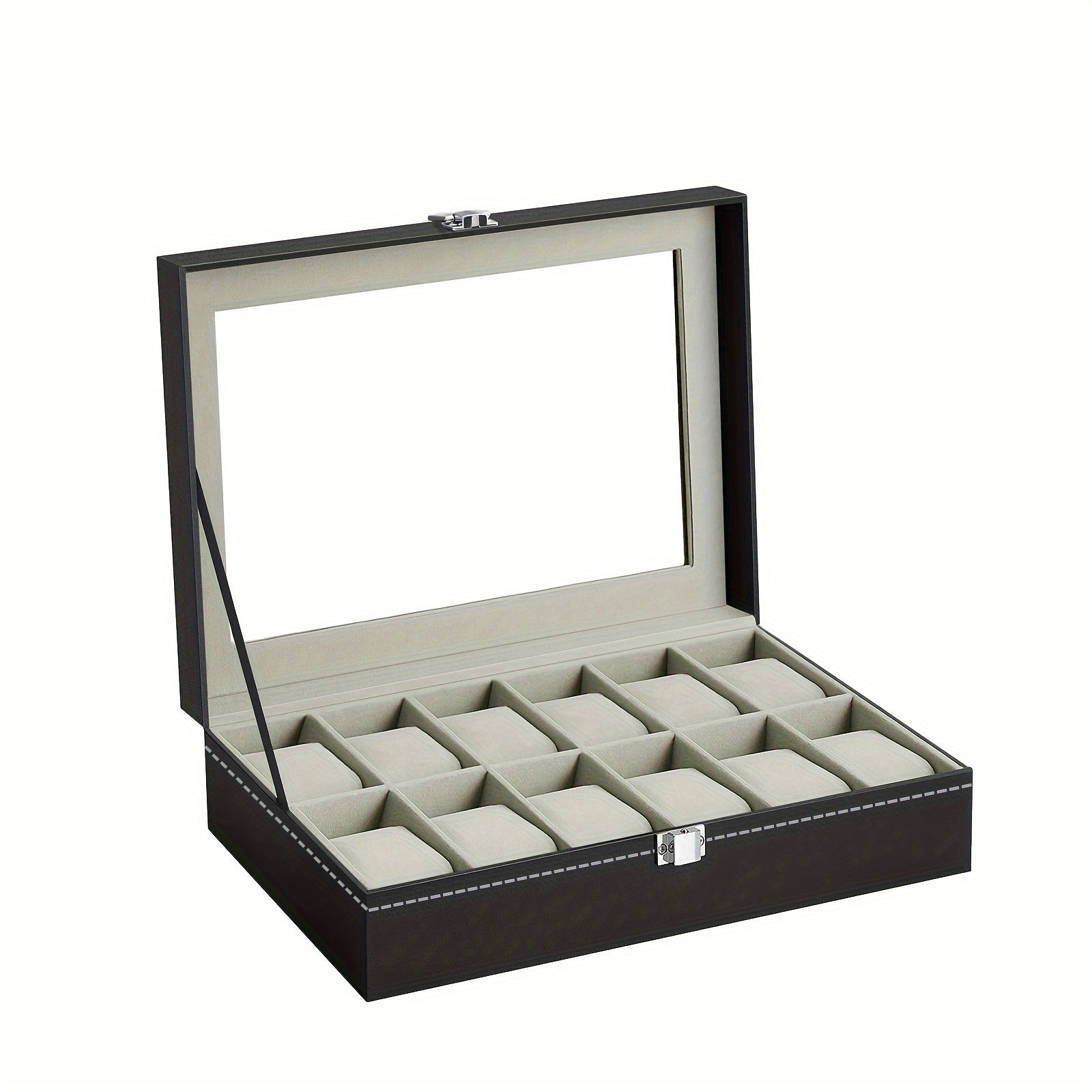 12 Slot Gray Watch Storage Box PU Leather Wrapped