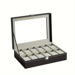 12 Slot Gray Watch Storage Box PU Leather Wrapped