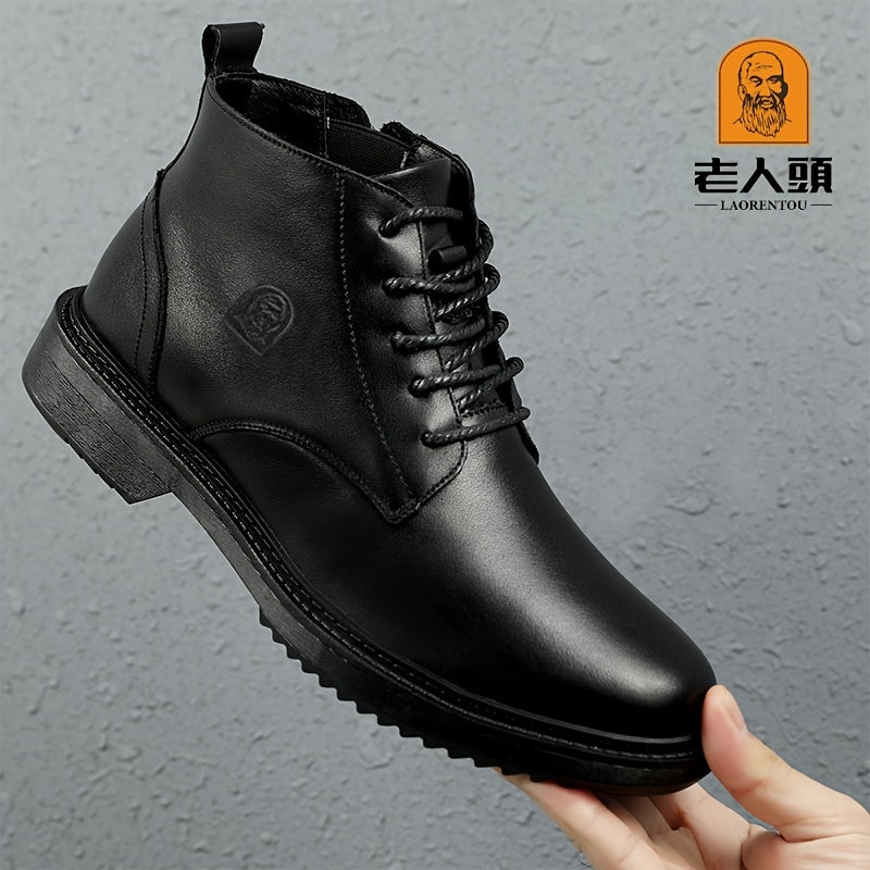 Business Casual Leather Riding Boots Pointed Toe Lace Up Dress Shoes