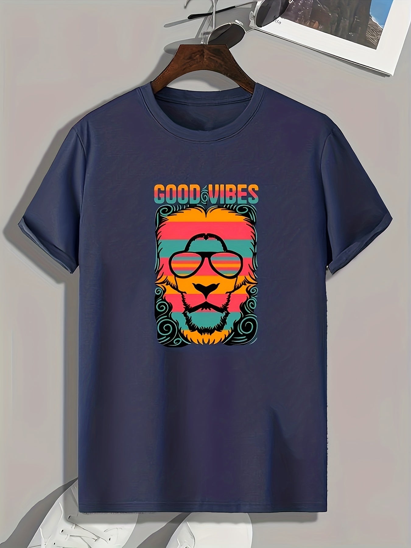 Cartoon Lion Print Men's Graphic Tee for Summer