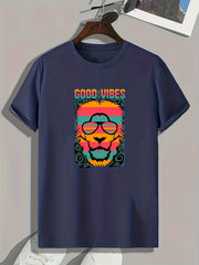 Cartoon Lion Print Men's Graphic Tee for Summer