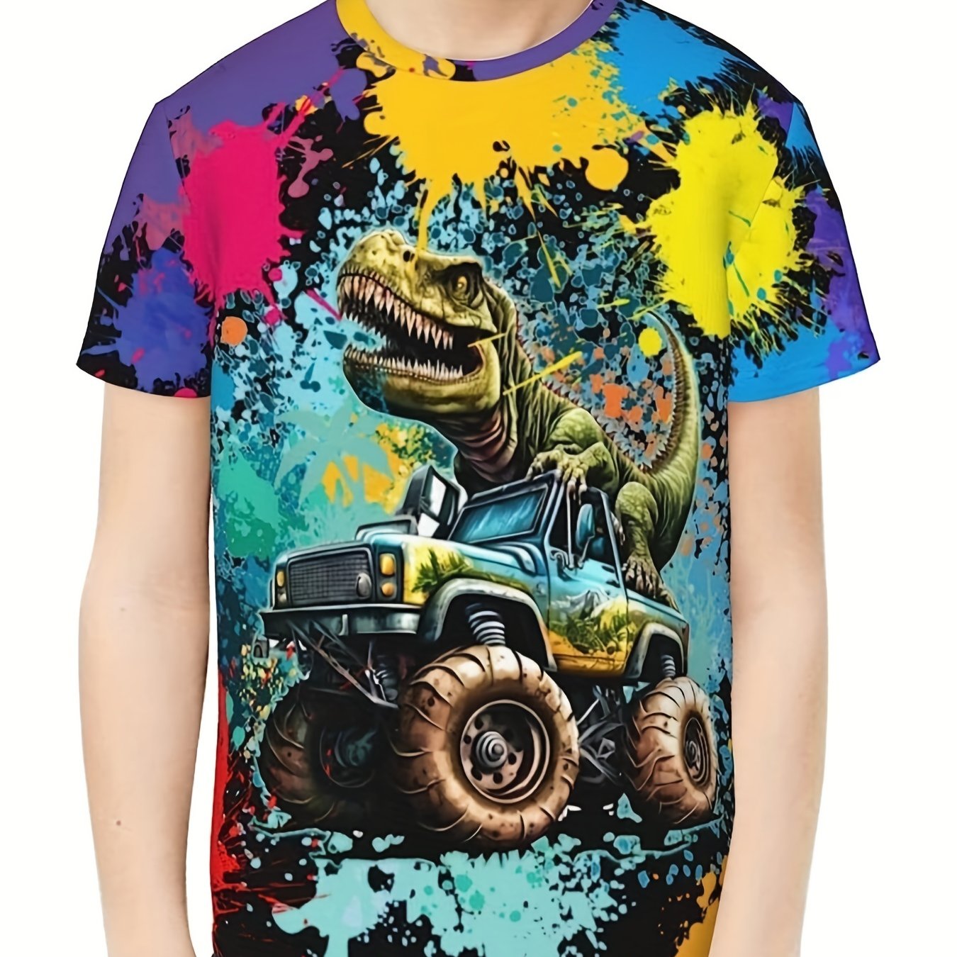 Boy's Splatter & T rex Graphic T shirt Casual Slightly Stretch