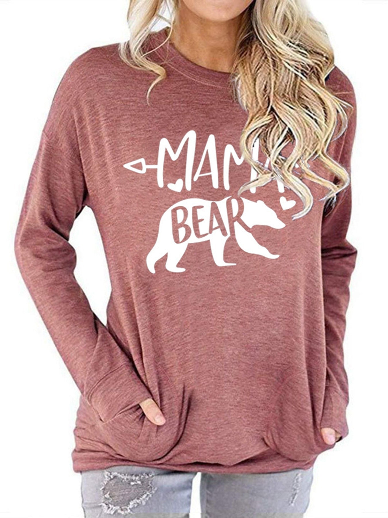Mamabear Bear Pattern Print Long Sleeve T-shirt