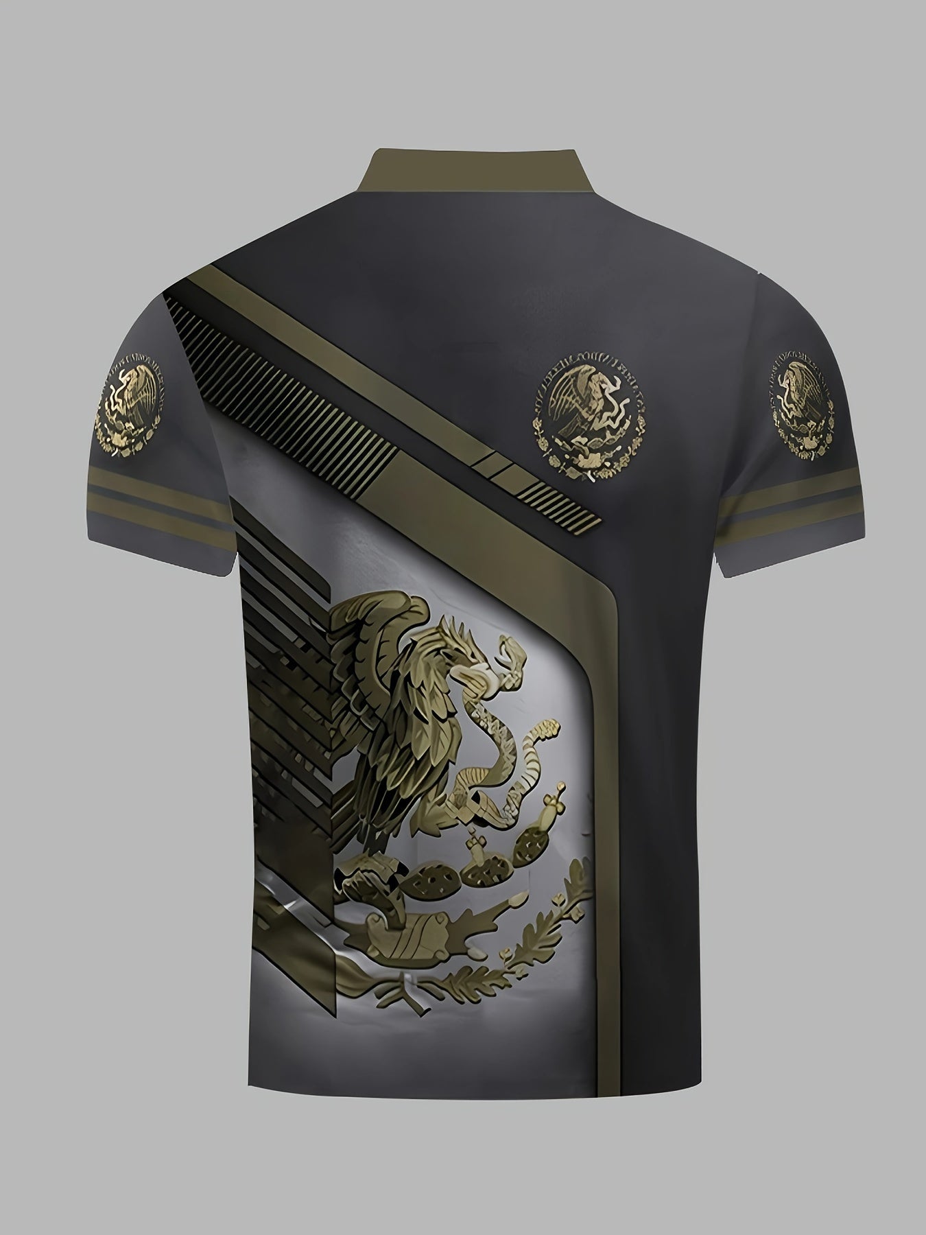 Mexico Eagle Holding Snake Pattern Men's Short Sleeve Shirt
