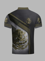 Mexico Eagle Holding Snake Pattern Men's Short Sleeve Shirt