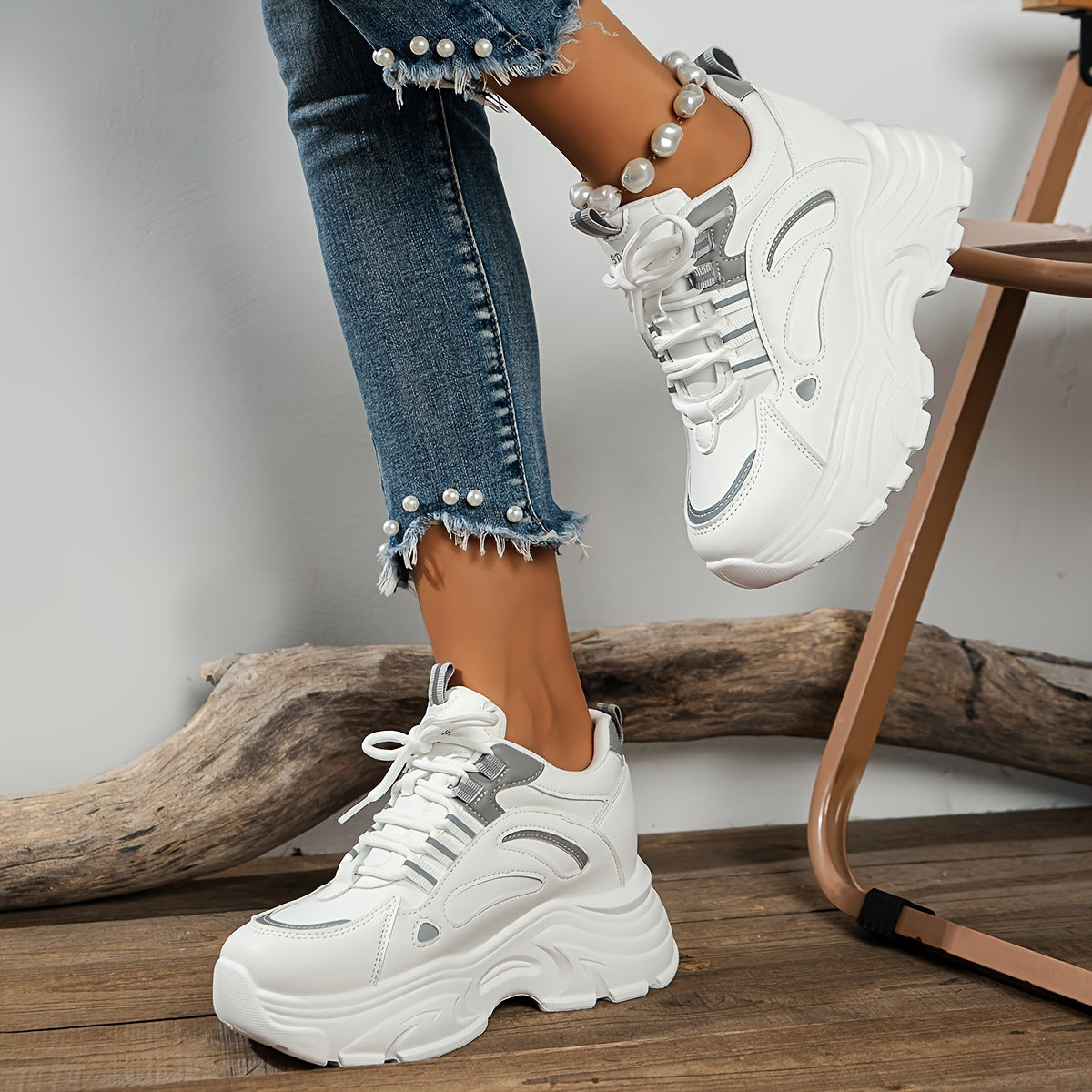 Women's Chunky Sneakers Low Top Lace Up Platform Shoes