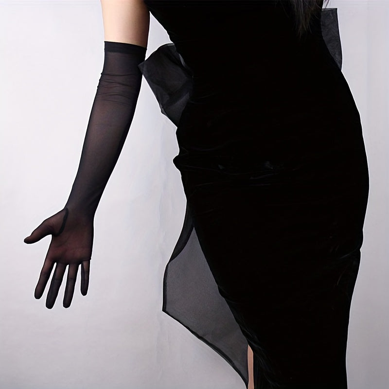 Mesh Long Gloves Elastic Translucent Dress Gloves Women Party Wedding