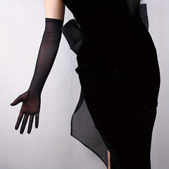 Mesh Long Gloves Elastic Translucent Dress Gloves Women Party Wedding