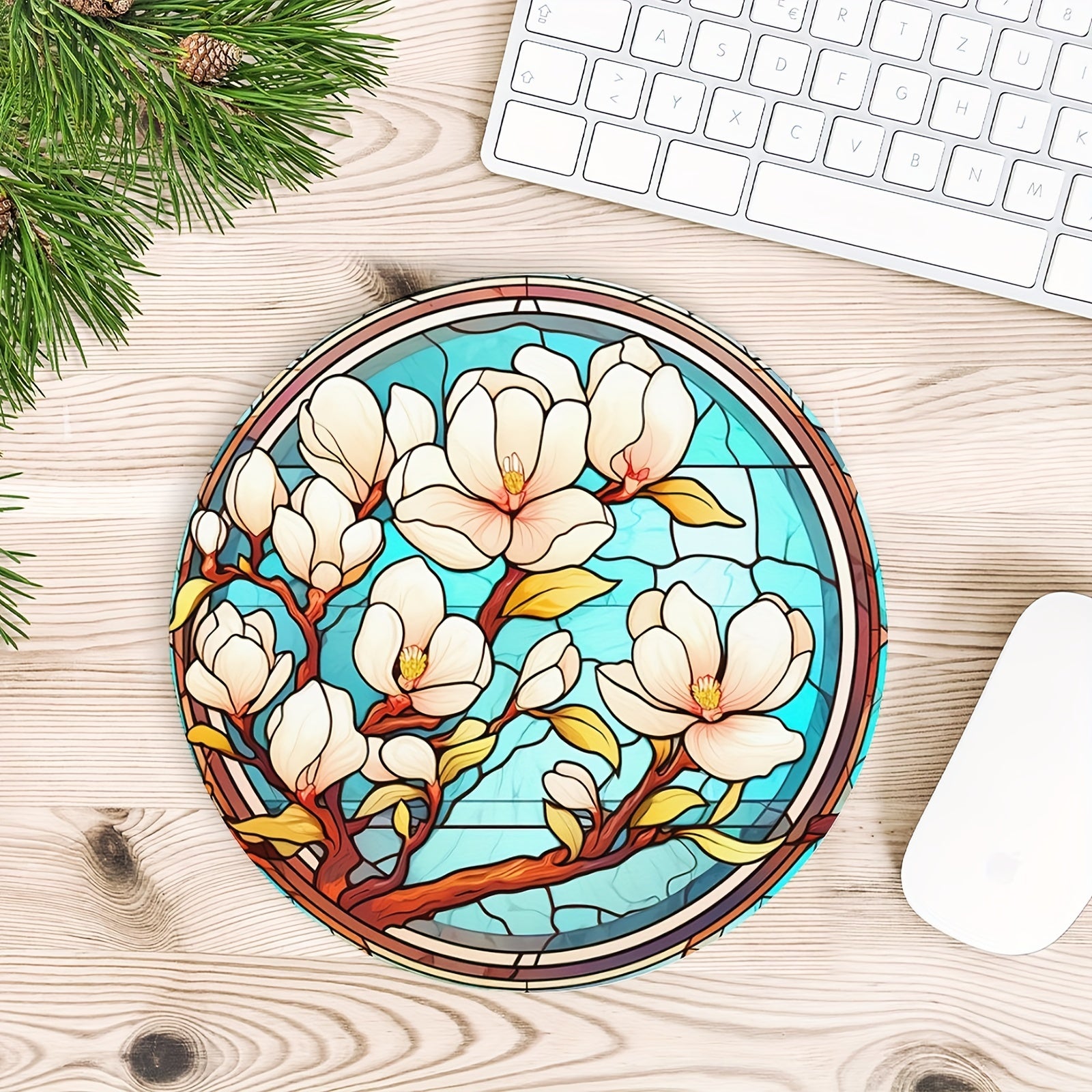 Stained Glass Floral Round Mouse Pad 7.87 Inch