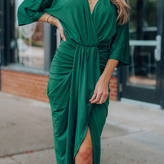 Plus Size Solid Half Sleeve Draped Front Occasion Dress