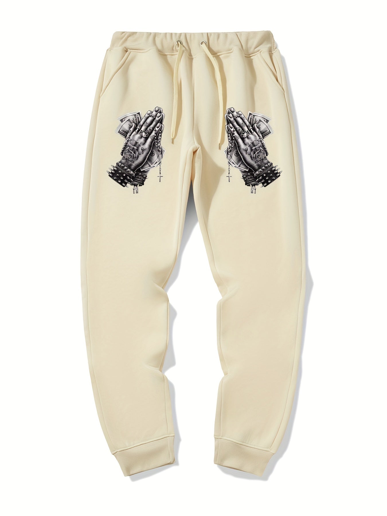 Praying Hands Print Men's Drawstring Sweatpants Loose Casual Jogger Pants