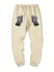 Praying Hands Print Men's Drawstring Sweatpants Loose Casual Jogger Pants