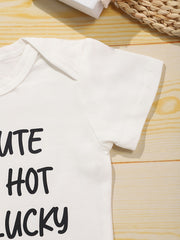 Baby Girls I m Print Romper Short Sleeve Cotton Bodysuit for Summer