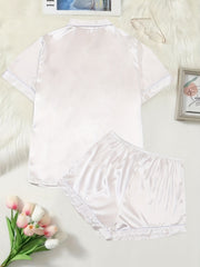 Pajama Set Satin Short Sleeve Shirt & Shorts Home Wear Two Piece