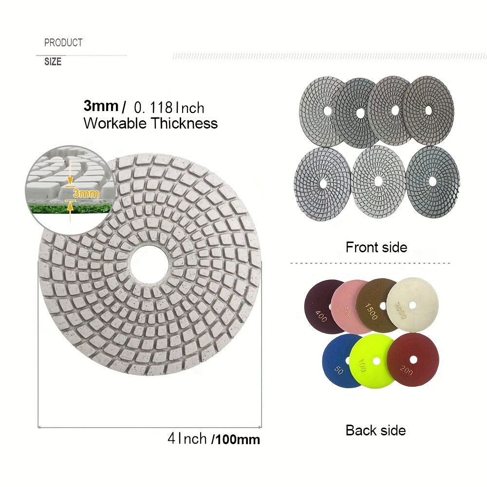 7pcs 4 Diamond Wet Polishing Pads Resin Bond Sanding Disc Granite Marble
