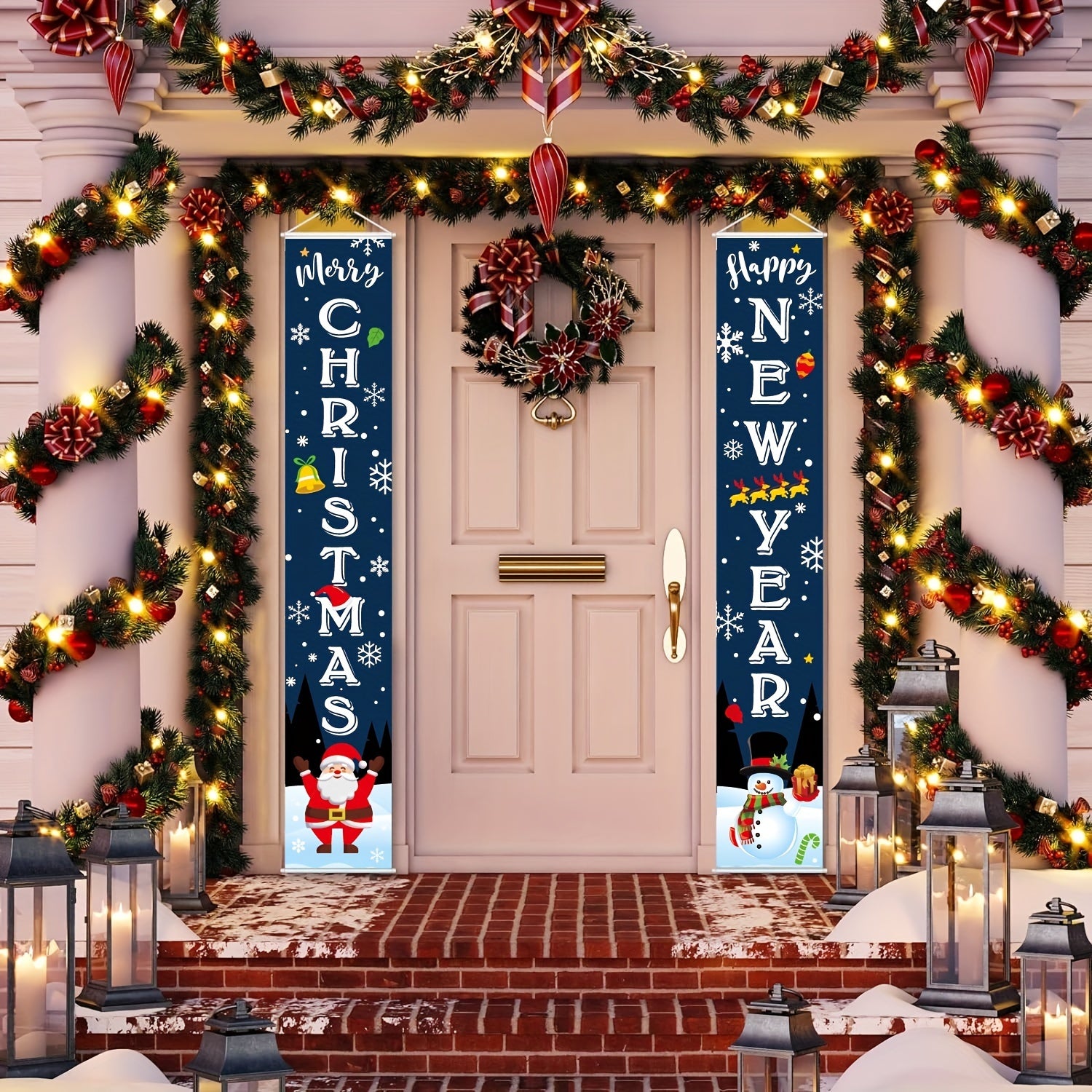 Santa Snowman Banners for Front Door Porch Garden Xmas