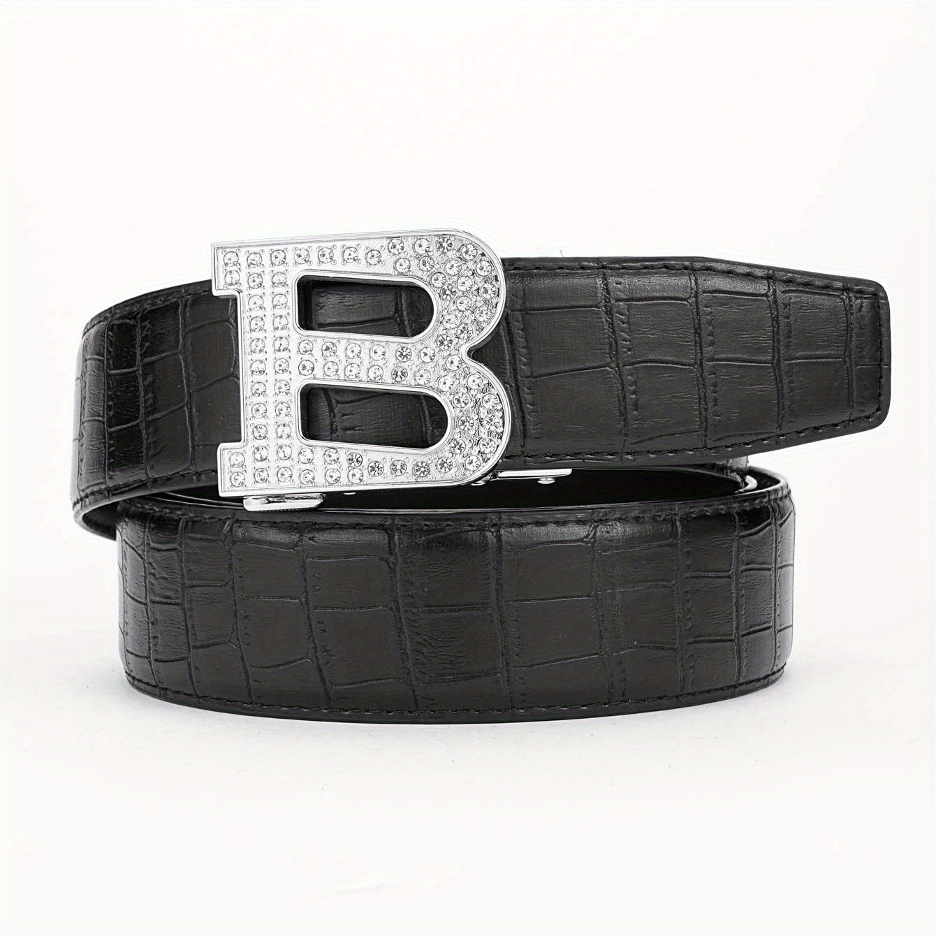 Faux Diamond Large B Letter Buckle PU Leather Belt for Men
