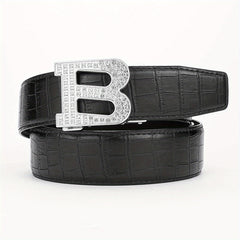 Faux Diamond Large B Letter Buckle PU Leather Belt for Men