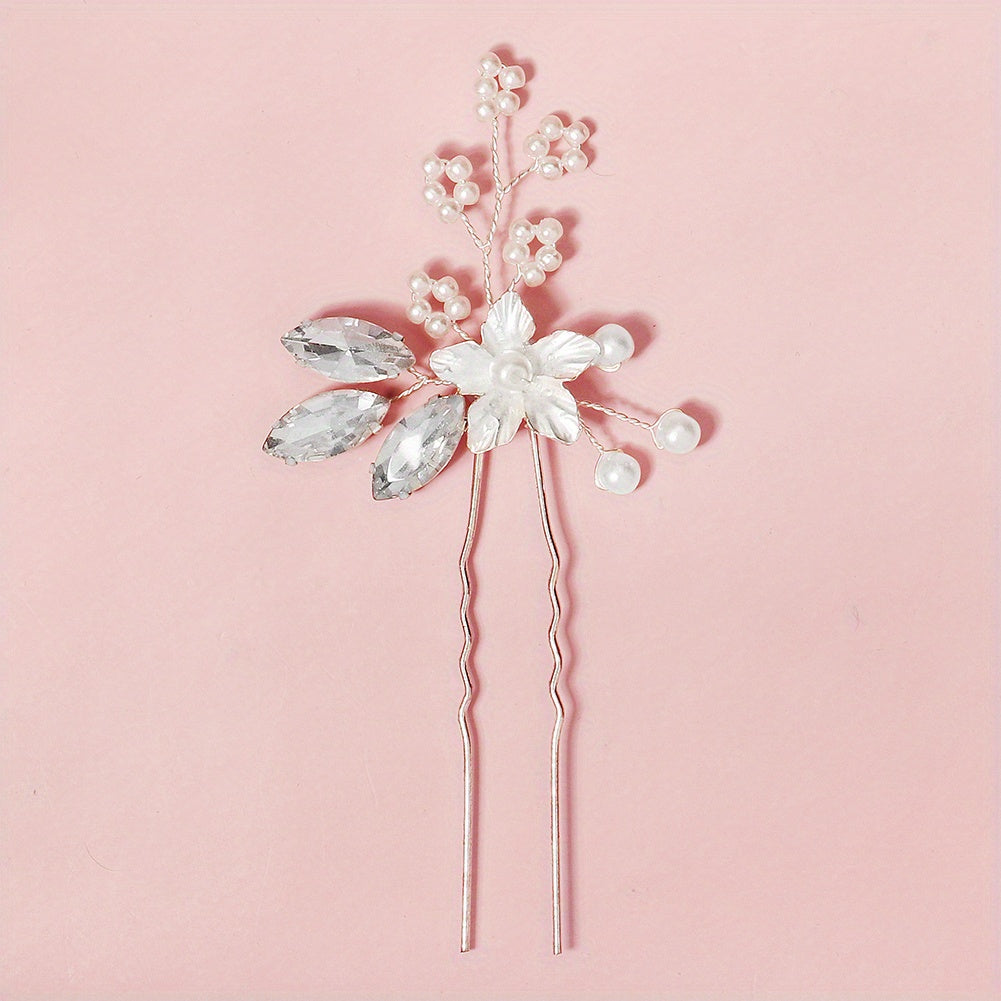 Crystal Faux Pearl U-shaped Hairpin Bride Head Jewelry